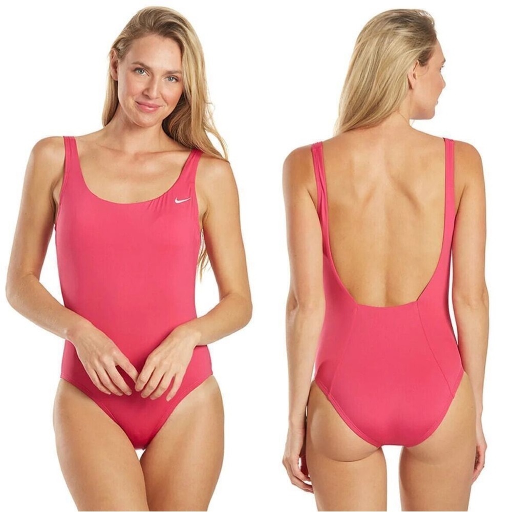 Nike Essential Deep Scoop Neck One Piece Swimsuit Fireberry Pink XL perfect cond